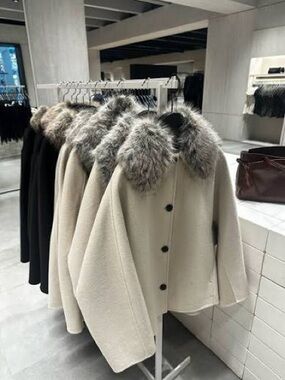 Zara Cream Pea Coat with Faux Fur Collar